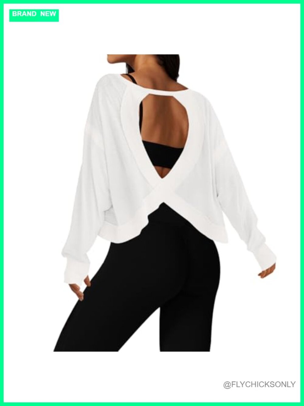 Open Back Long Sleeve Cropped Workout Top Gym Yoga Athletic Tee